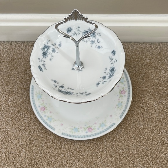 Two Tiered Jewelry Tidbit Cheese Tray Vintage Haviland Blue Garland Bowl Plate - Picture 5 of 8